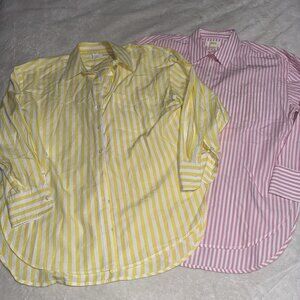 Lot Of 2 Maeve By Anthropologie Button Up Shirts Pink Yellow Stripe Size Medium